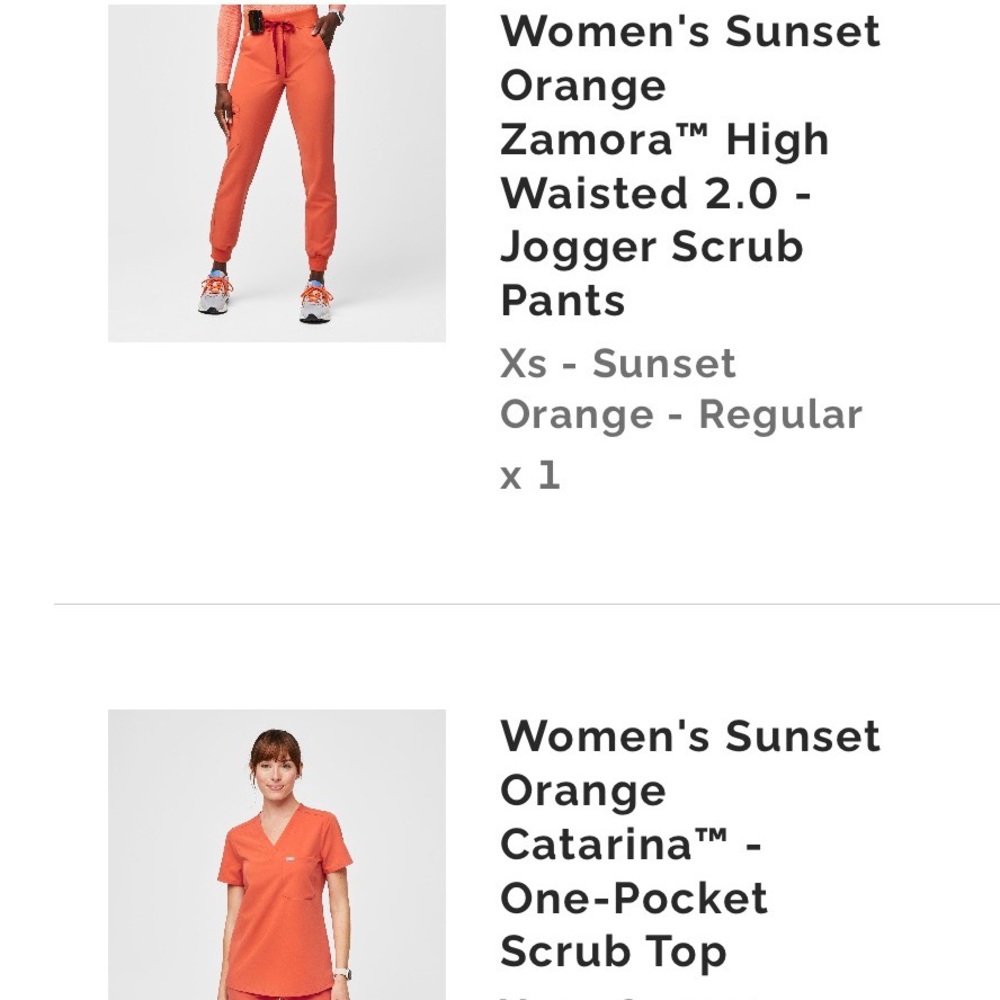 Figs XXS Top & XS Pants. Orange